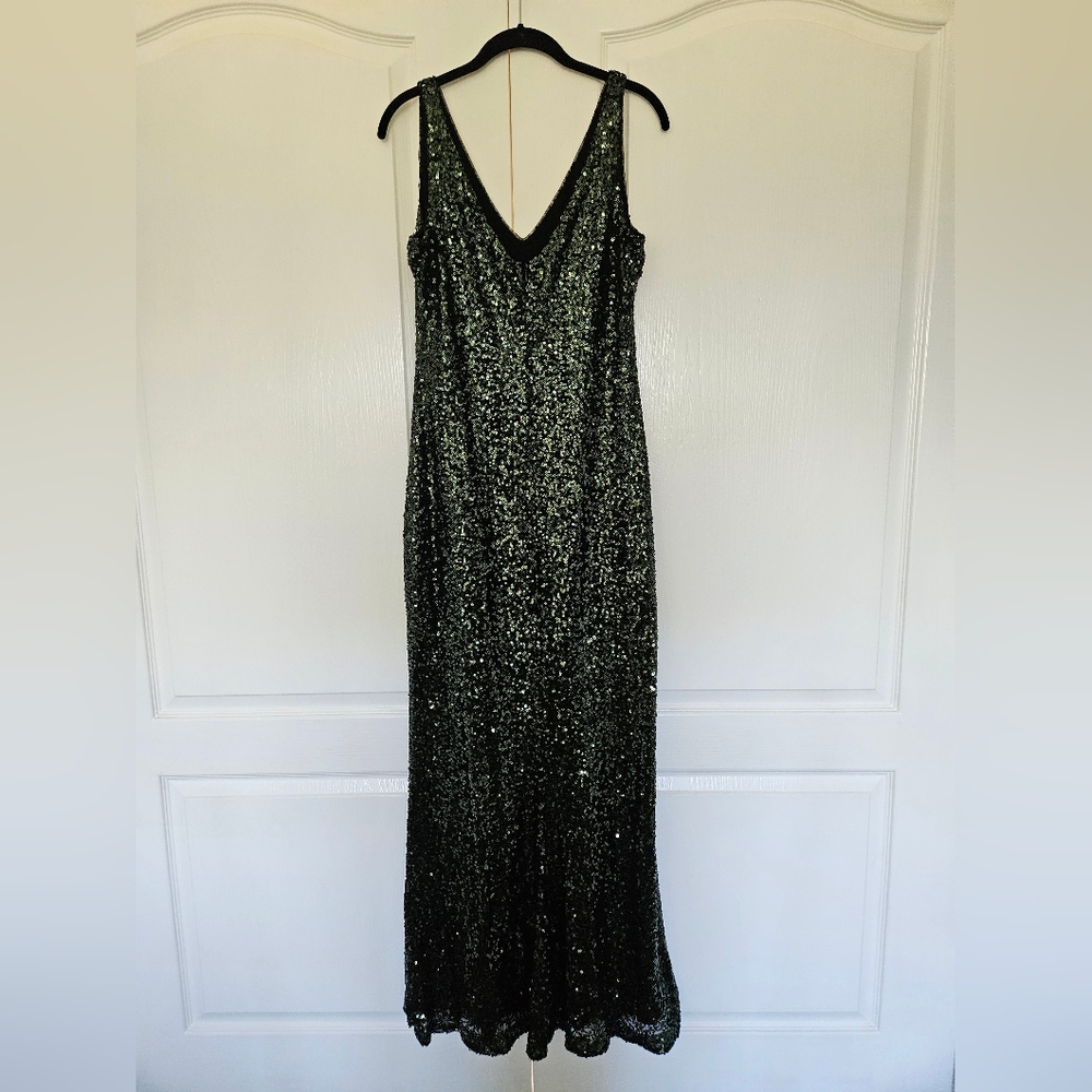 Prom Formal Evening Lauren Ralph Lauren Green Sequin Gown Size 14  Dress